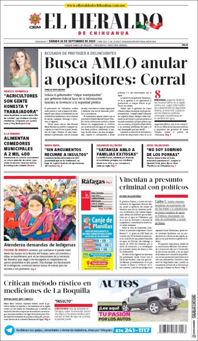 Portada de El Heraldo de Chihuahua (M&eacute;xico)