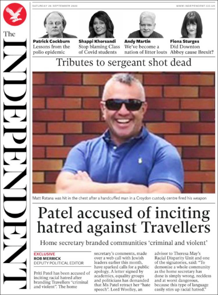 Portada de The Independent (Reino Unido)