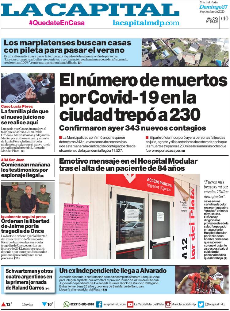 Portada de Diario La Capital - Mar del Plata (Argentina)