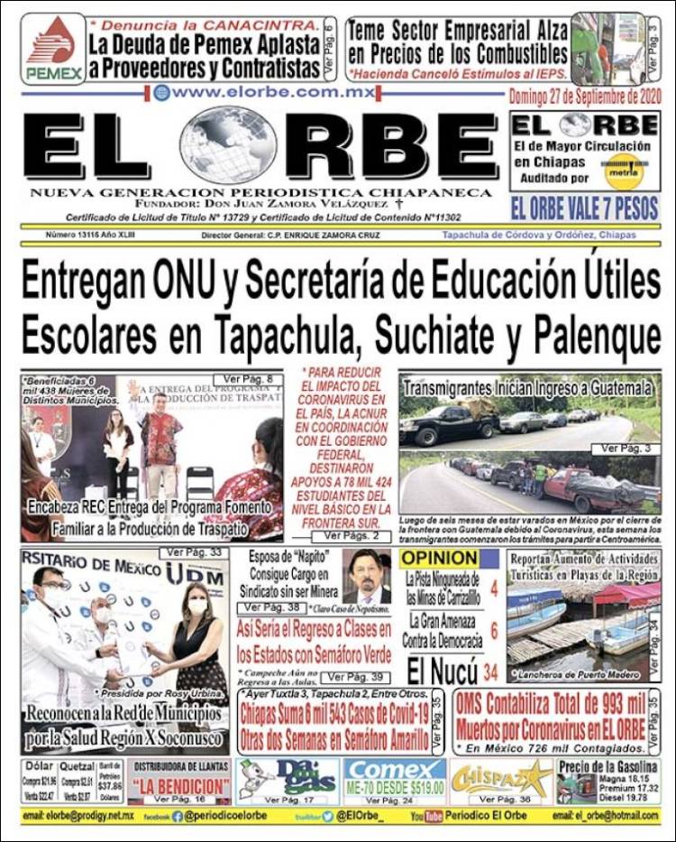 Portada de El Orbe (México)