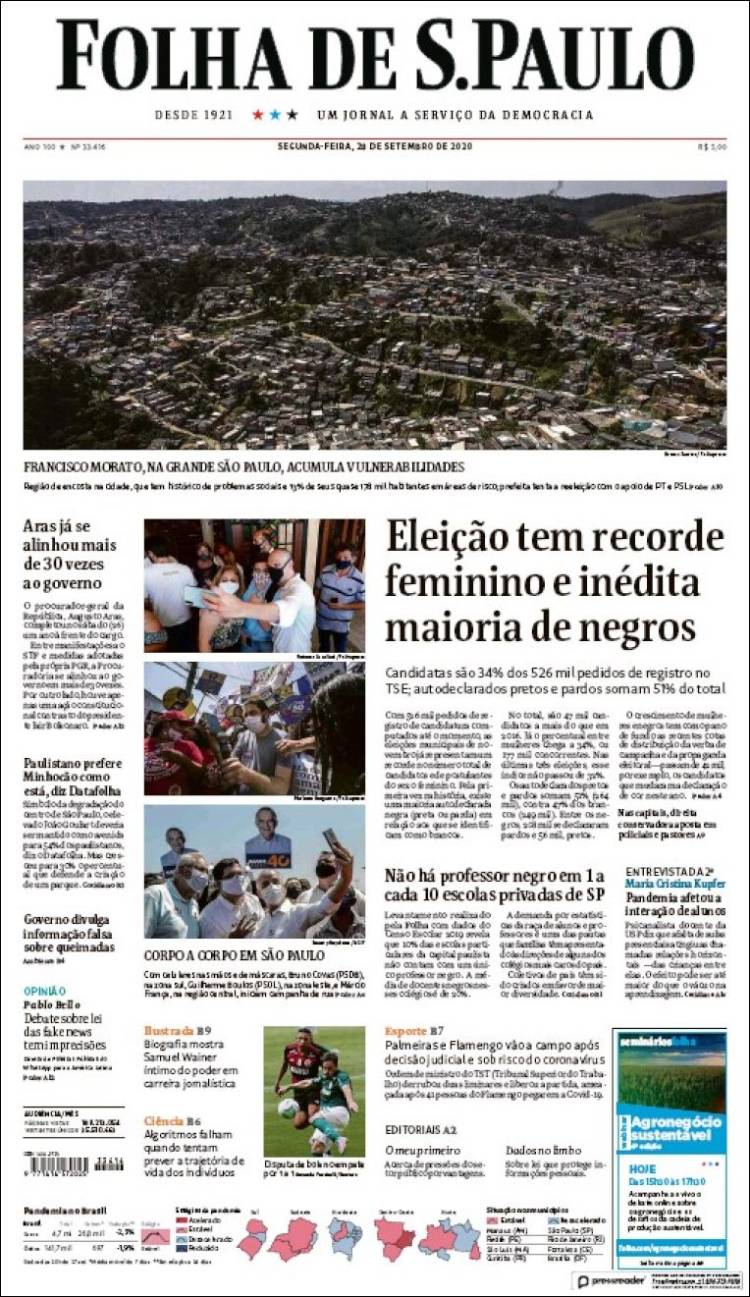 Portada de Folha de São Paulo (Brasil)