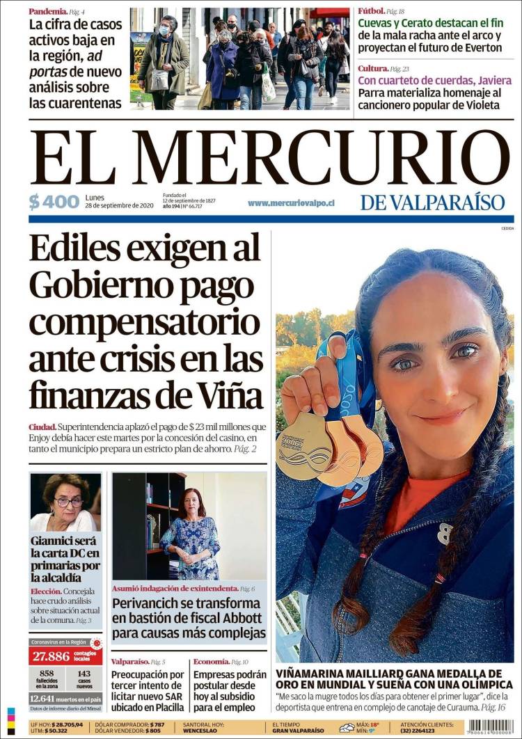 Portada de Mercurio de Valparaiso (Chile)