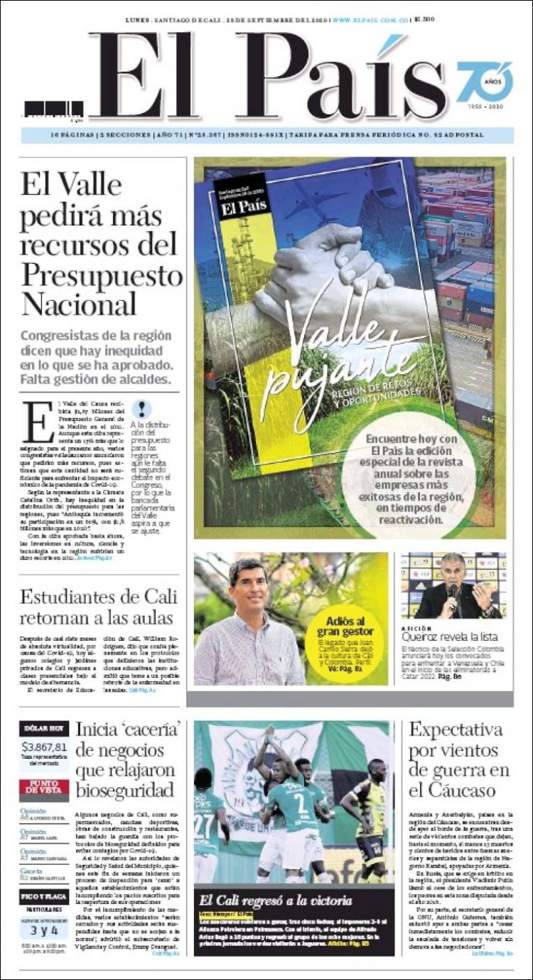 Portada de El País - Cali (Colombia)