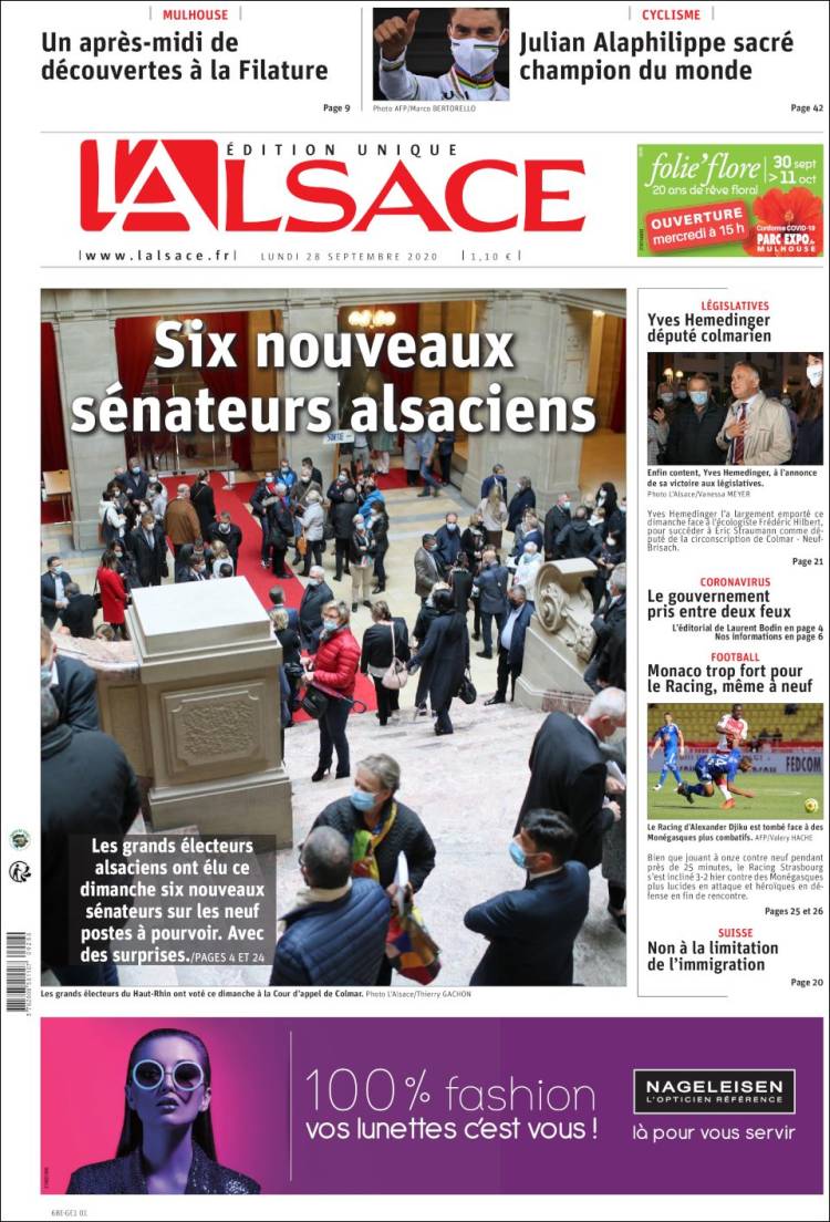 Portada de Journal L'Alsace (Francia)