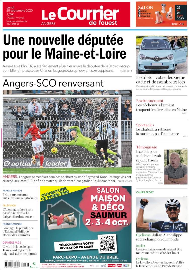 Portada de Le Courrier de l'Ouest (Francia)