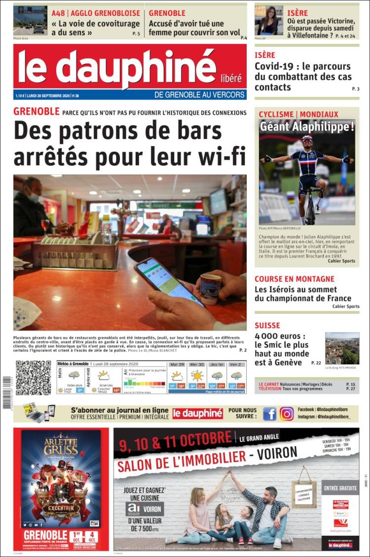 Portada de Le Dauphiné Libéré (Francia)