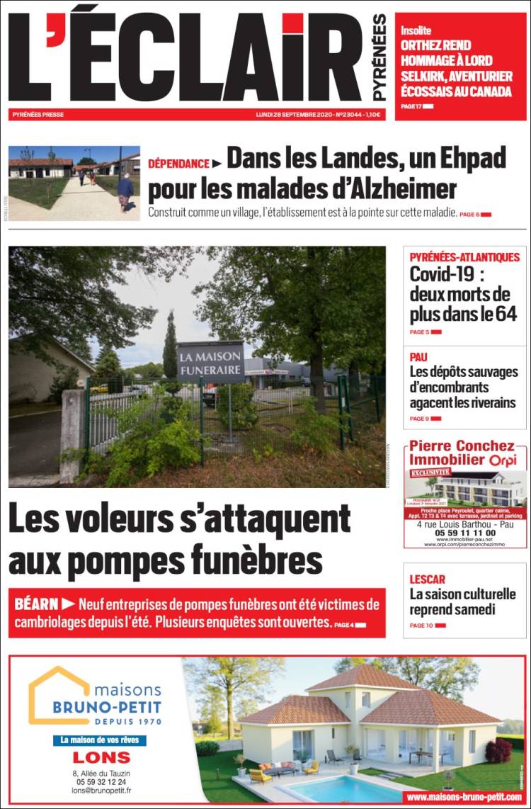 Portada de L'Eclair des Pyrénées (Francia)