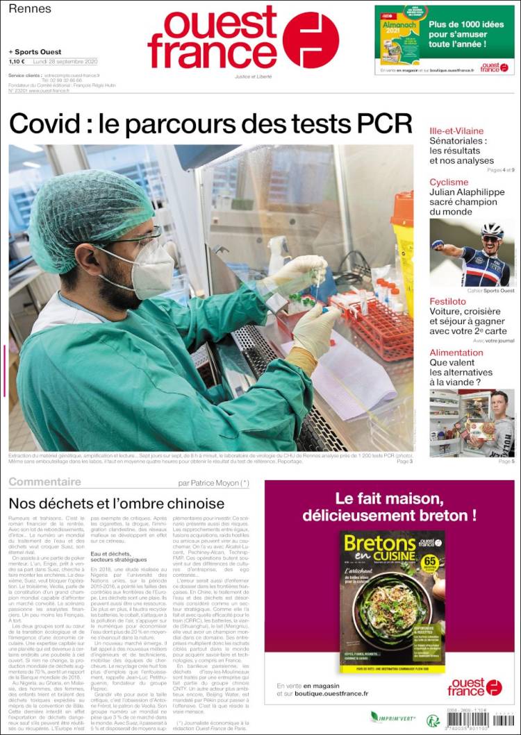 Portada de Ouest France (Francia)