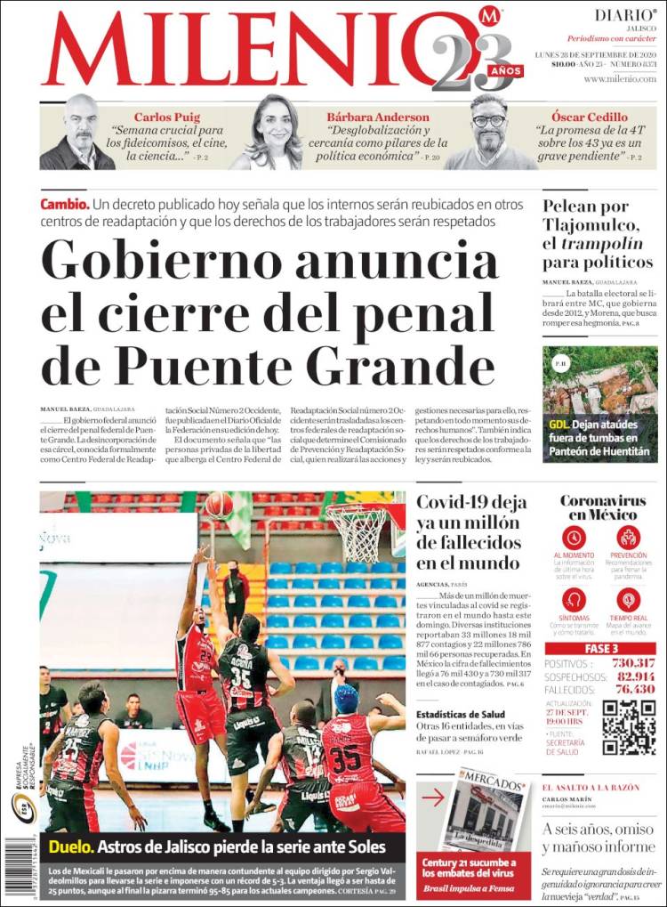 Portada de Milenio - Jalisco (Mexico)