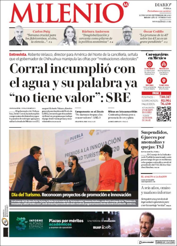 Portada de Milenio de Puebla (Mexico)