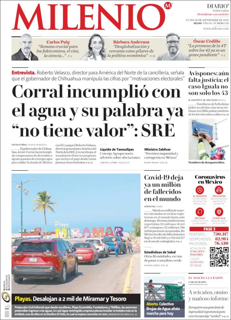 Portada de Milenio - Tamaulipas (México)