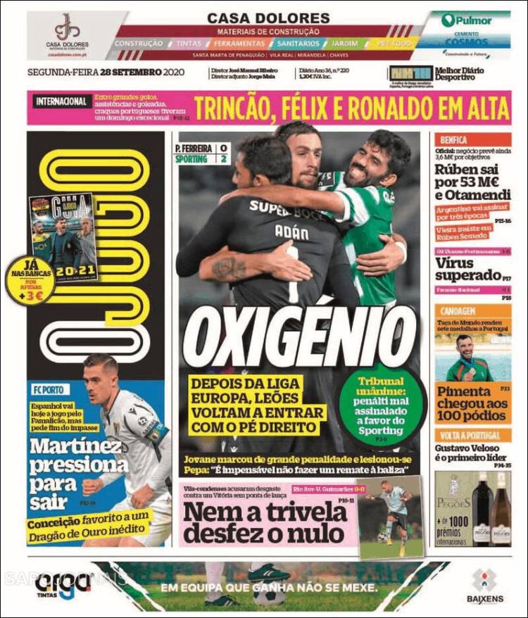 Portada de O Jogo (Portugal)