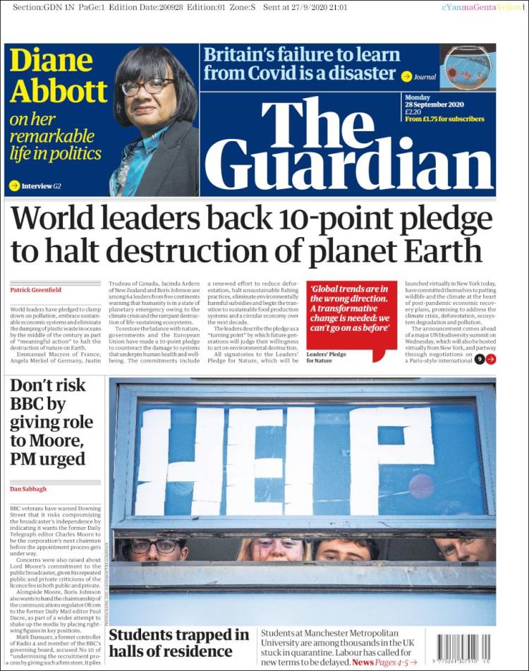 Portada de The Guardian (Reino Unido)