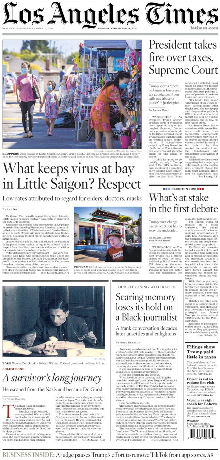 Portada de Los Angeles Times (USA)