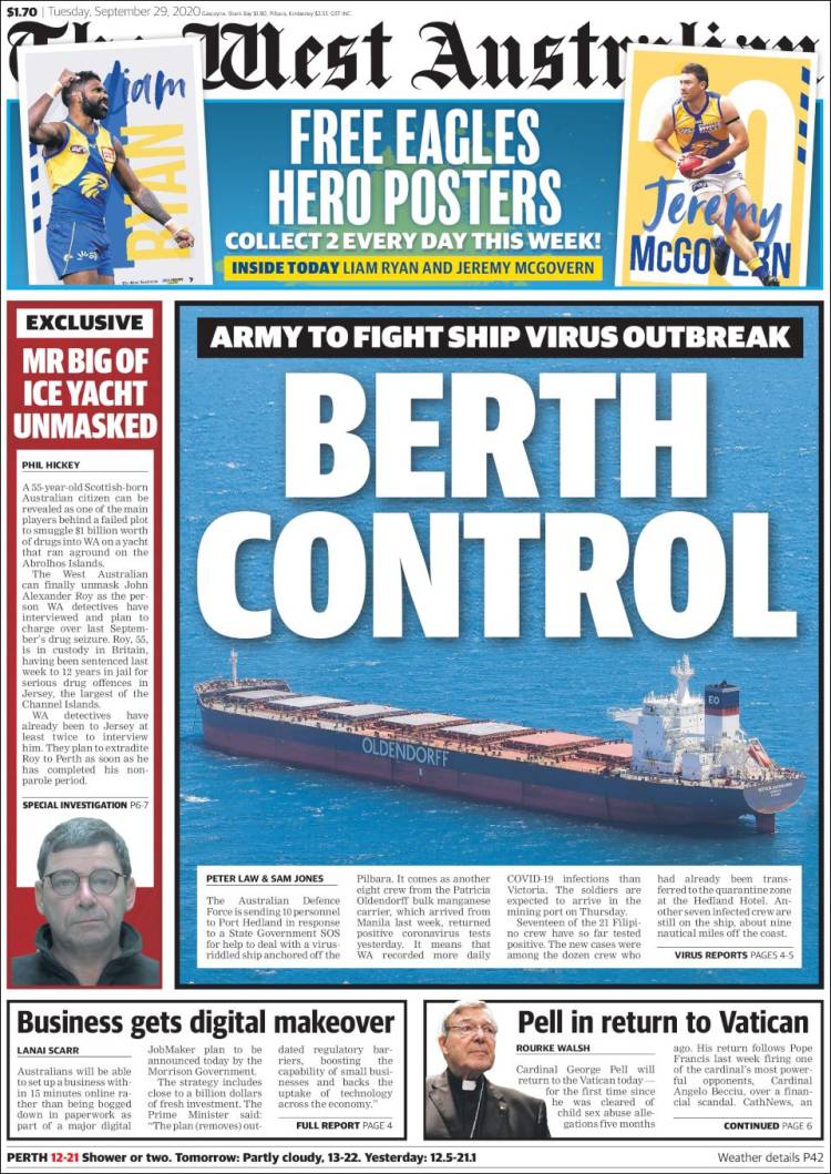Portada de The West Australian (Australia)