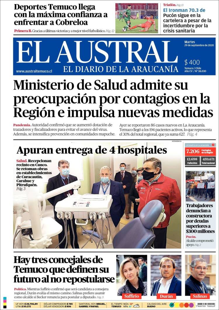 Portada de El Austral de Temuco (Chile)