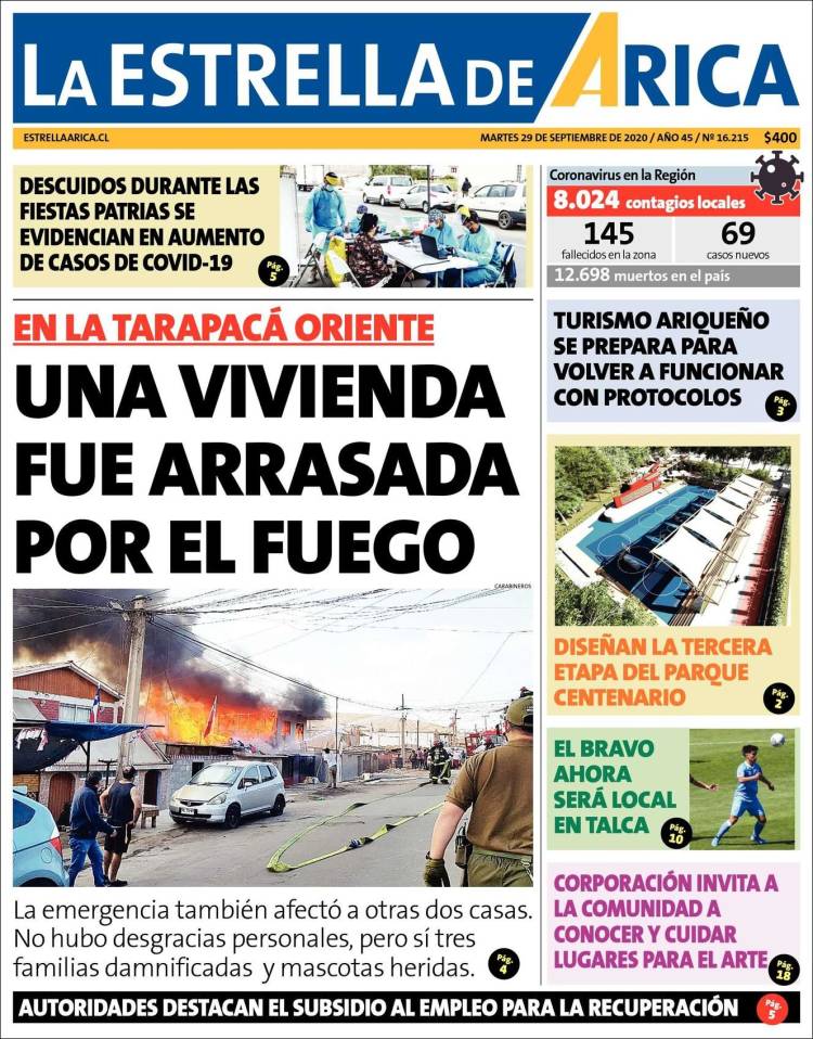 Portada de La Estrella de Arica (Chile)