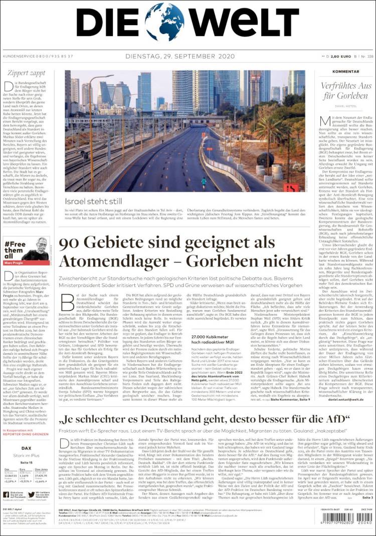 Portada de Die Welt (Alemania)
