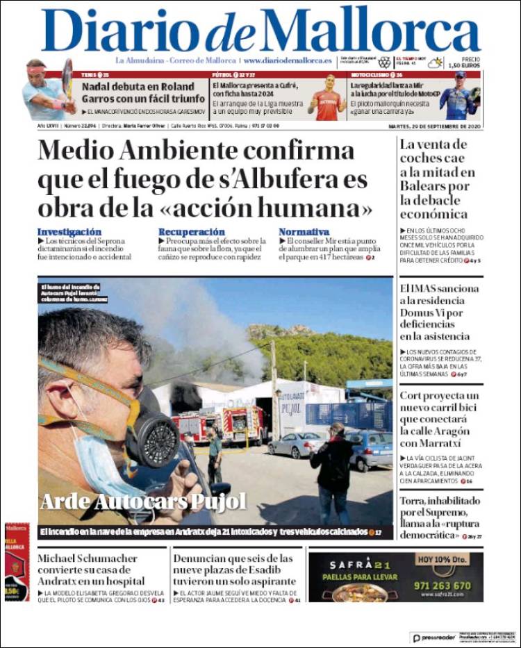 Portada de Diario de Mallorca (España)