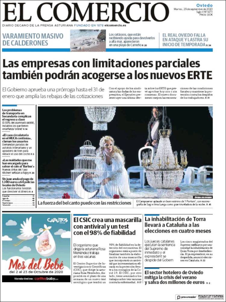 Portada de El Comercio (España)