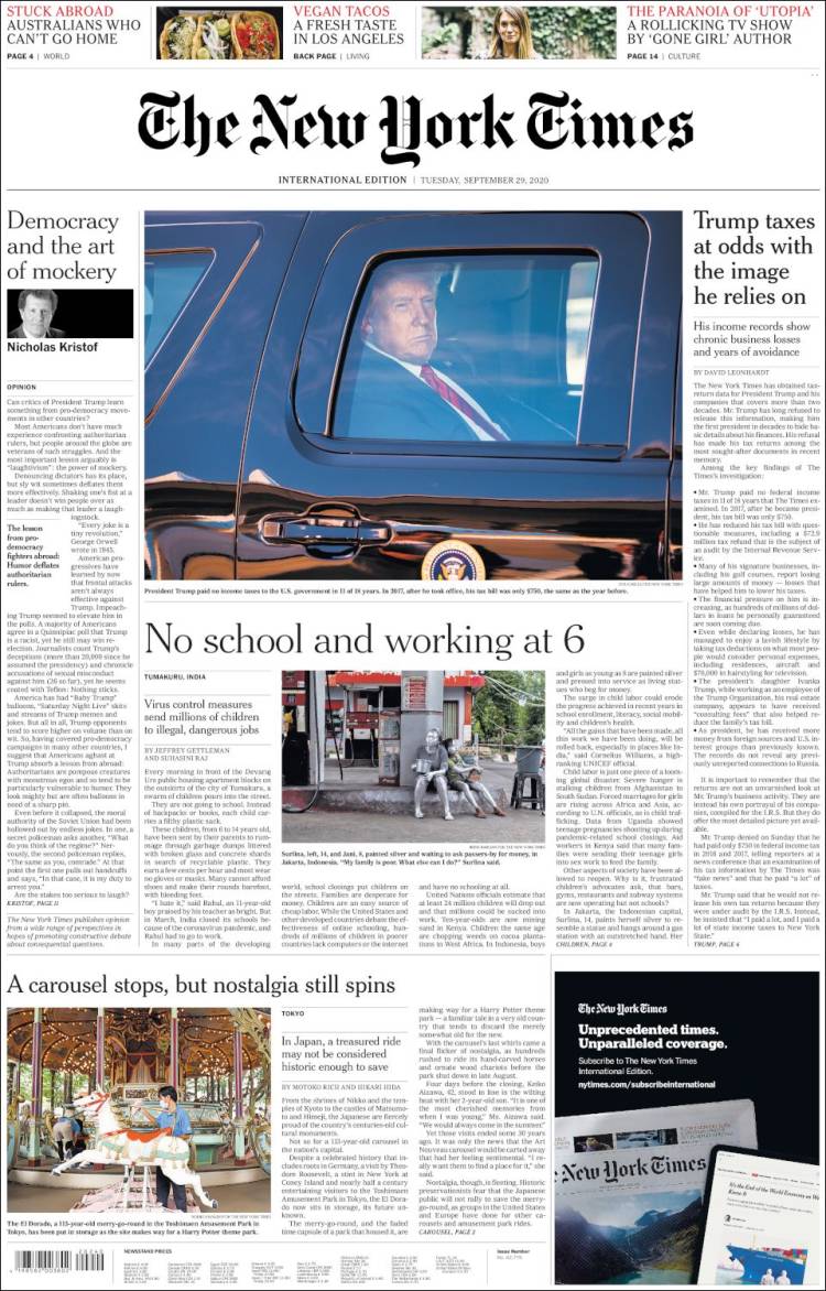 Portada de International New York Times (Europa)