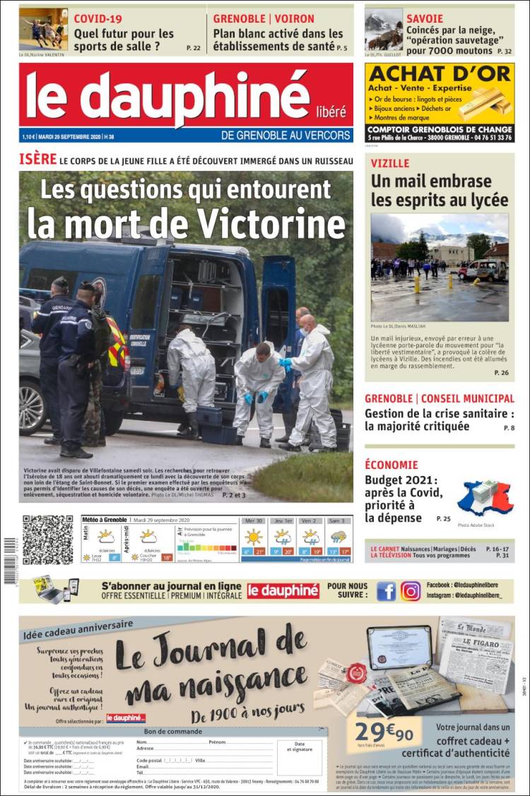 Portada de Le Dauphiné Libéré (Francia)