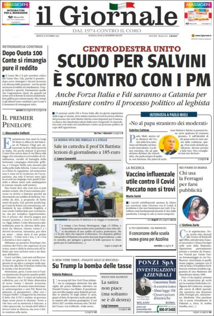 Portada de il Giornale (Italia)