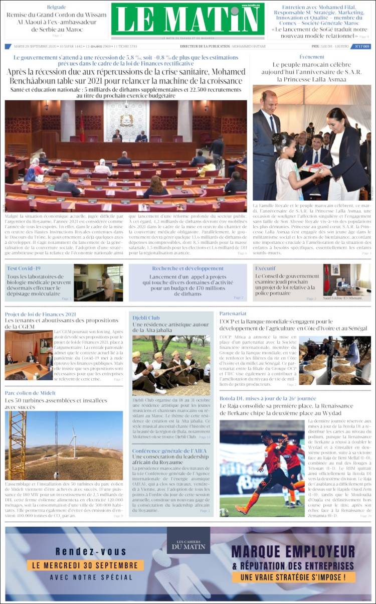 Portada de Le Matin (Marruecos)