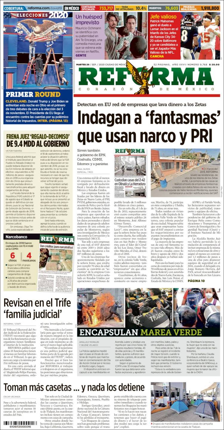 Portada de Reforma (México)