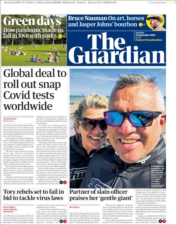 Portada de The Guardian (Reino Unido)