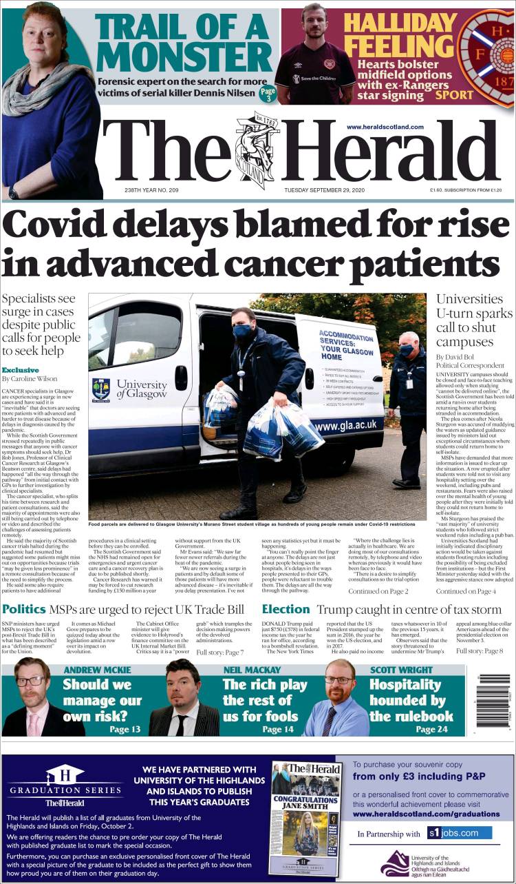 Portada de The Herald (Reino Unido)