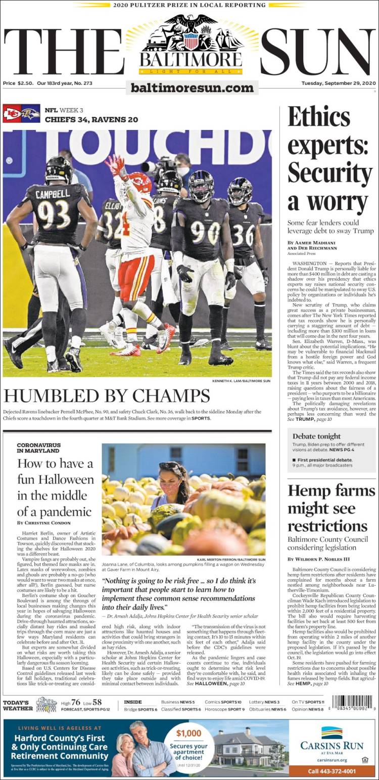 Portada de The Baltimore Sun (USA)