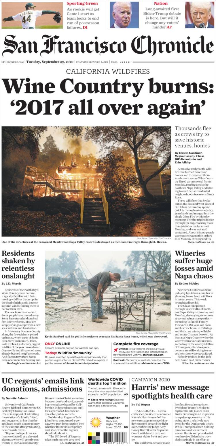 Portada de San Francisco Chronicle (USA)