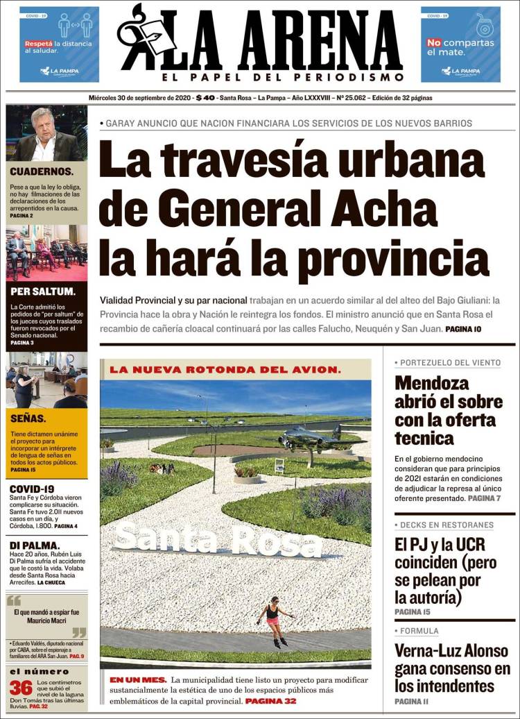 Portada de Diario La Arena (Argentina)
