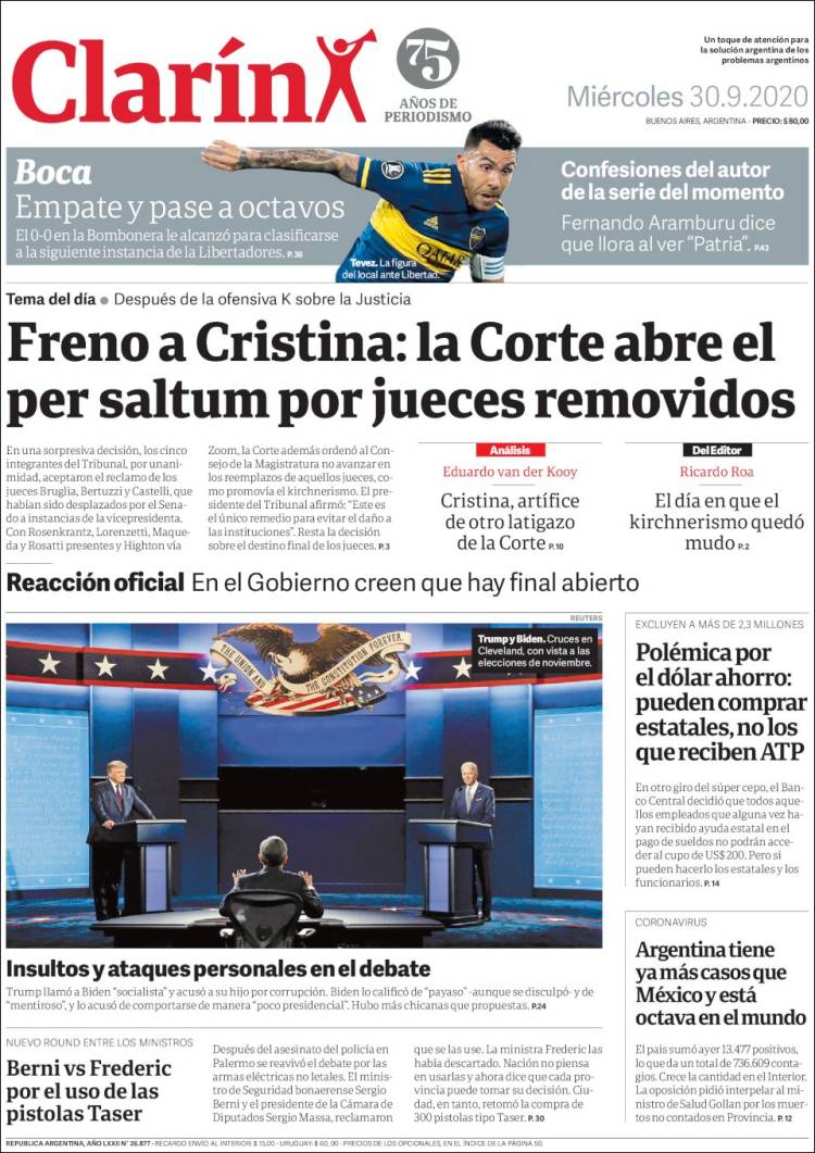 Portada de Clarín (Argentina)