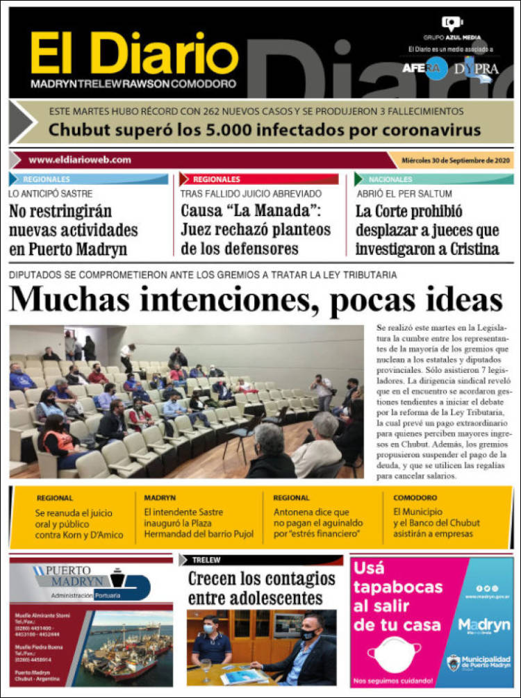 Portada de El Diario de Madryn (Argentina)