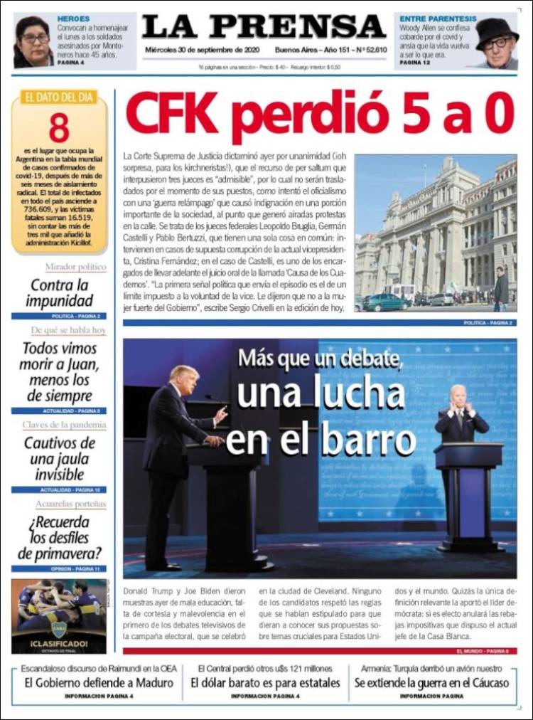 Portada de La Prensa (Argentina)
