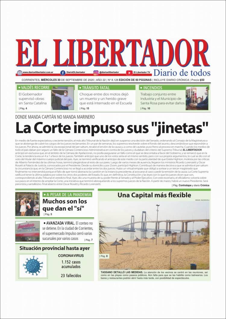 Portada de Diario El Libertador (Argentina)