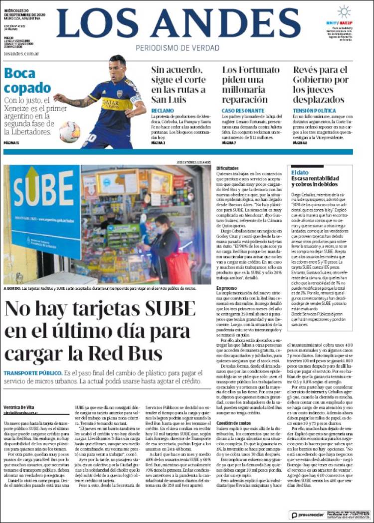 Portada de Los Andes - Mendoza (Argentina)