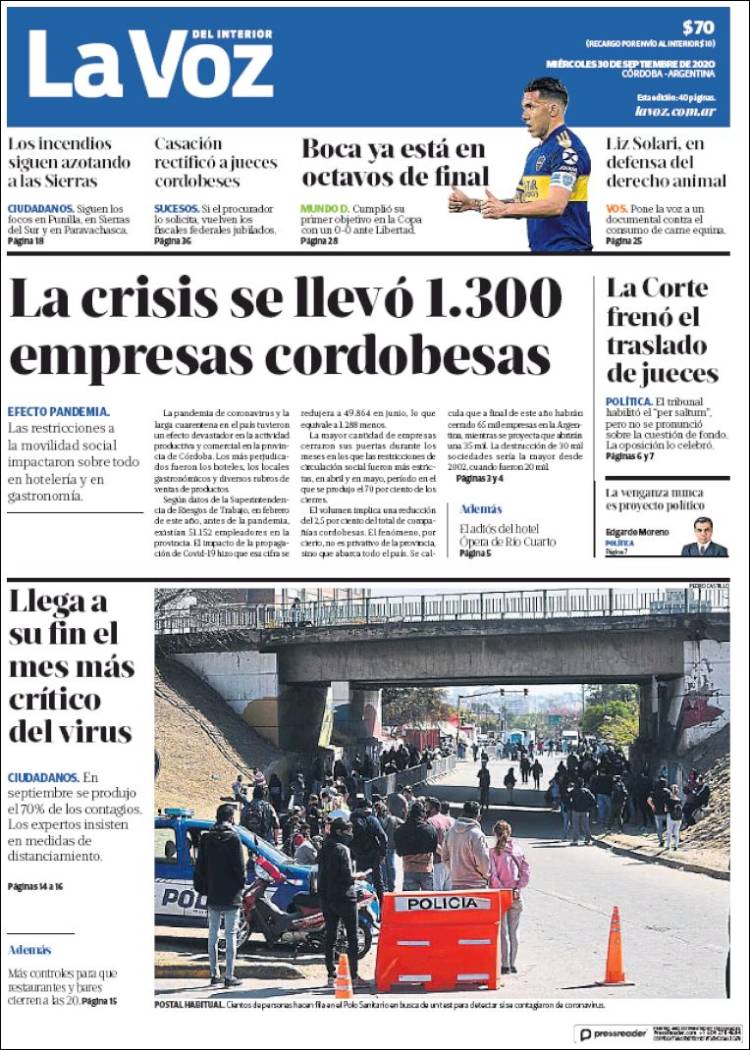 Portada de La Voz del Interior (Argentina)