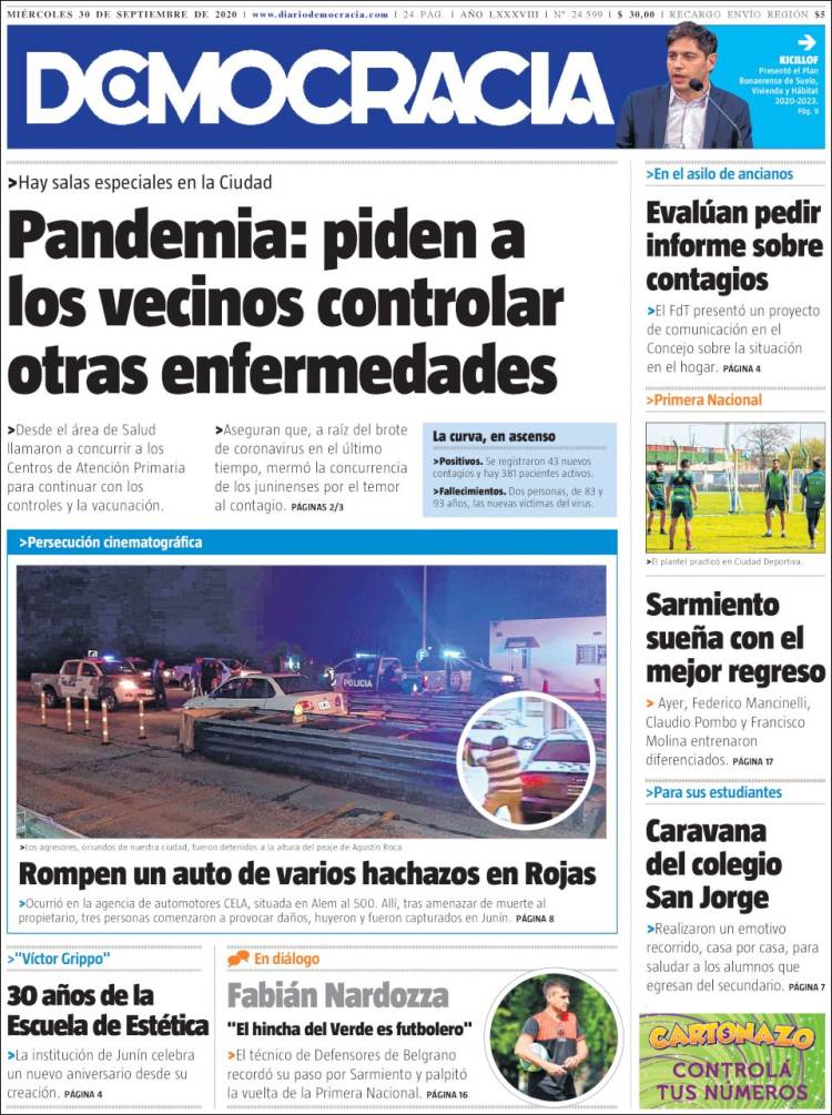 Portada de Diario Democracia (Argentina)