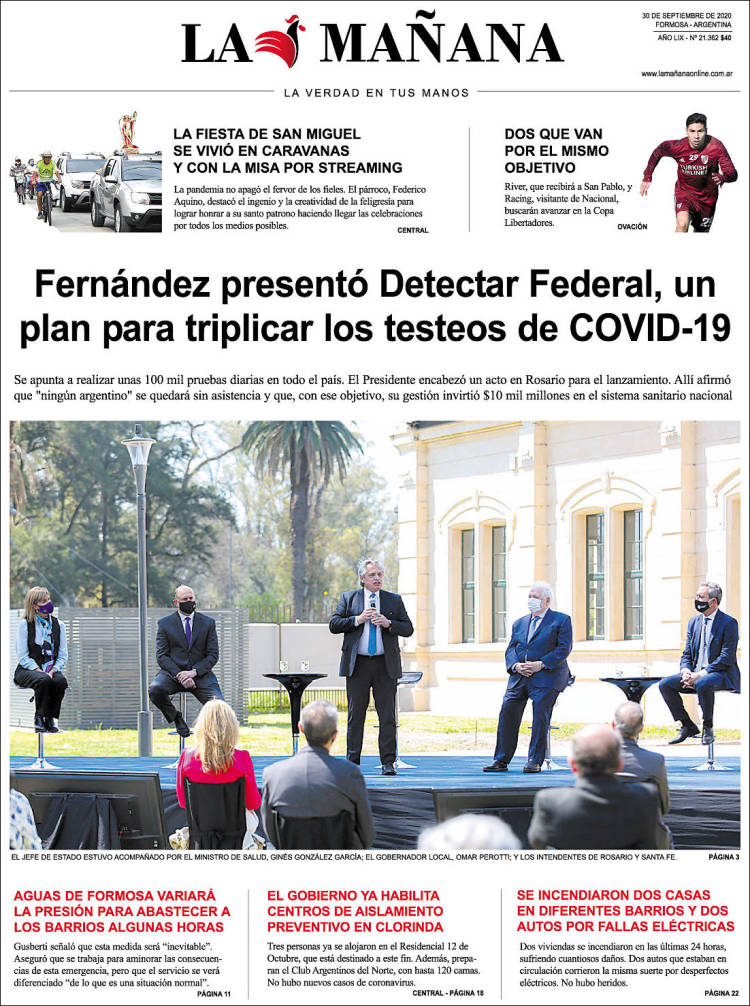 Portada de Diario La Mañana (Argentina)