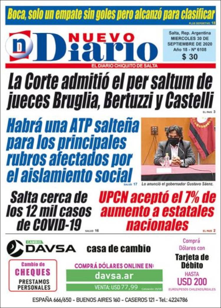 Portada de Nuevo Diario de Salta (Argentina)