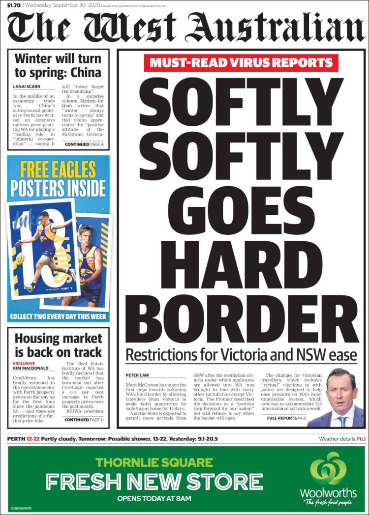 Portada de The West Australian (Australia)