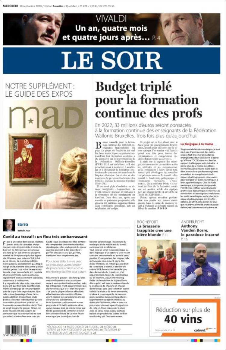 Portada de Le Soir (B&eacute;lgica)