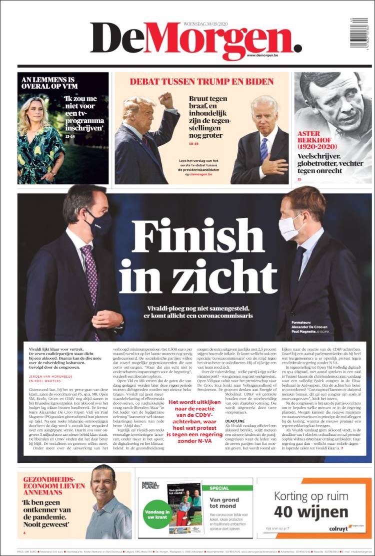 Portada de De Morgen (B&eacute;lgica)