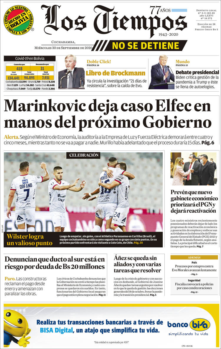 Portada de Los Tiempos (Bolivia)