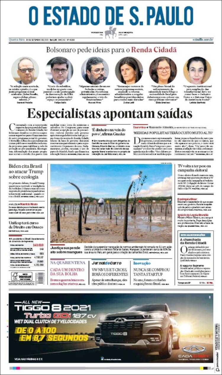 Portada de O Estado de São Paulo (Brasil)