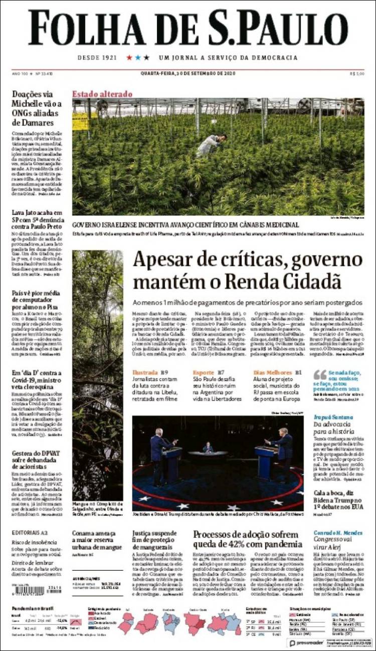 Portada de Folha de São Paulo (Brasil)