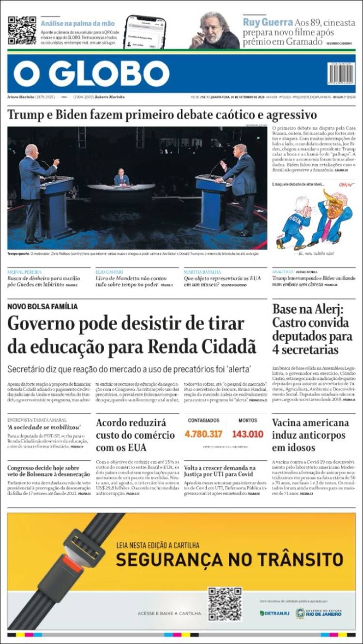 Portada de O Globo (Brasil)